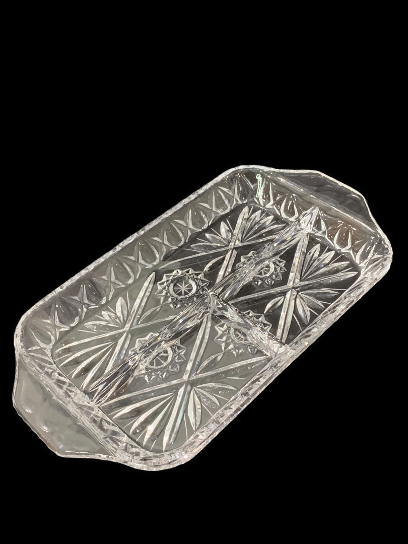 Vintage Pressed Glass Heavy Relish Try Divided Dish 13 x 7 Inches