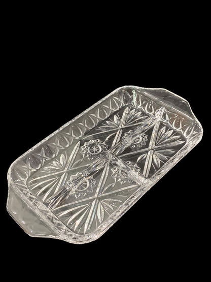 Vintage Pressed Glass Heavy Relish Try Divided Dish 13 x 7 Inches