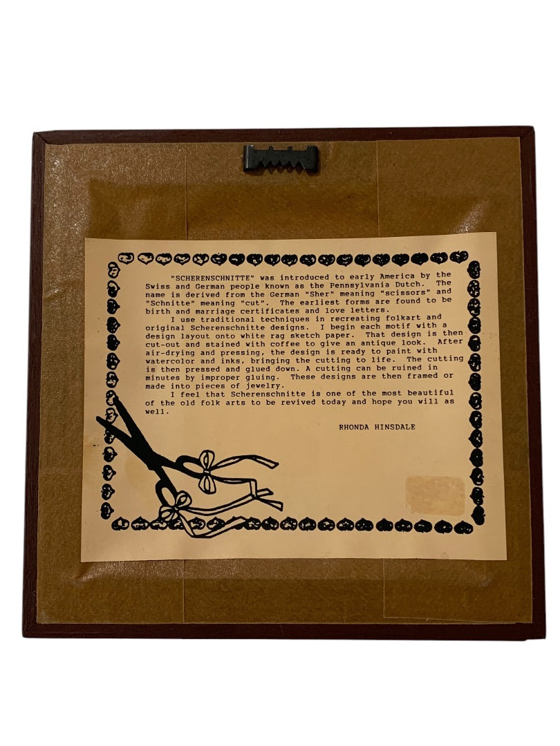 1990 Framed Scherschnitte Scissor Art Rhonda Hinsdale 6.7 Inch