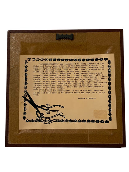 1990 Framed Scherschnitte Scissor Art Rhonda Hinsdale 6.7 Inch