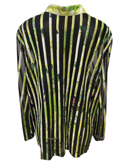 24W JS Collection Woman Striped Floral Sheer Longsleeve Zipper Shirt