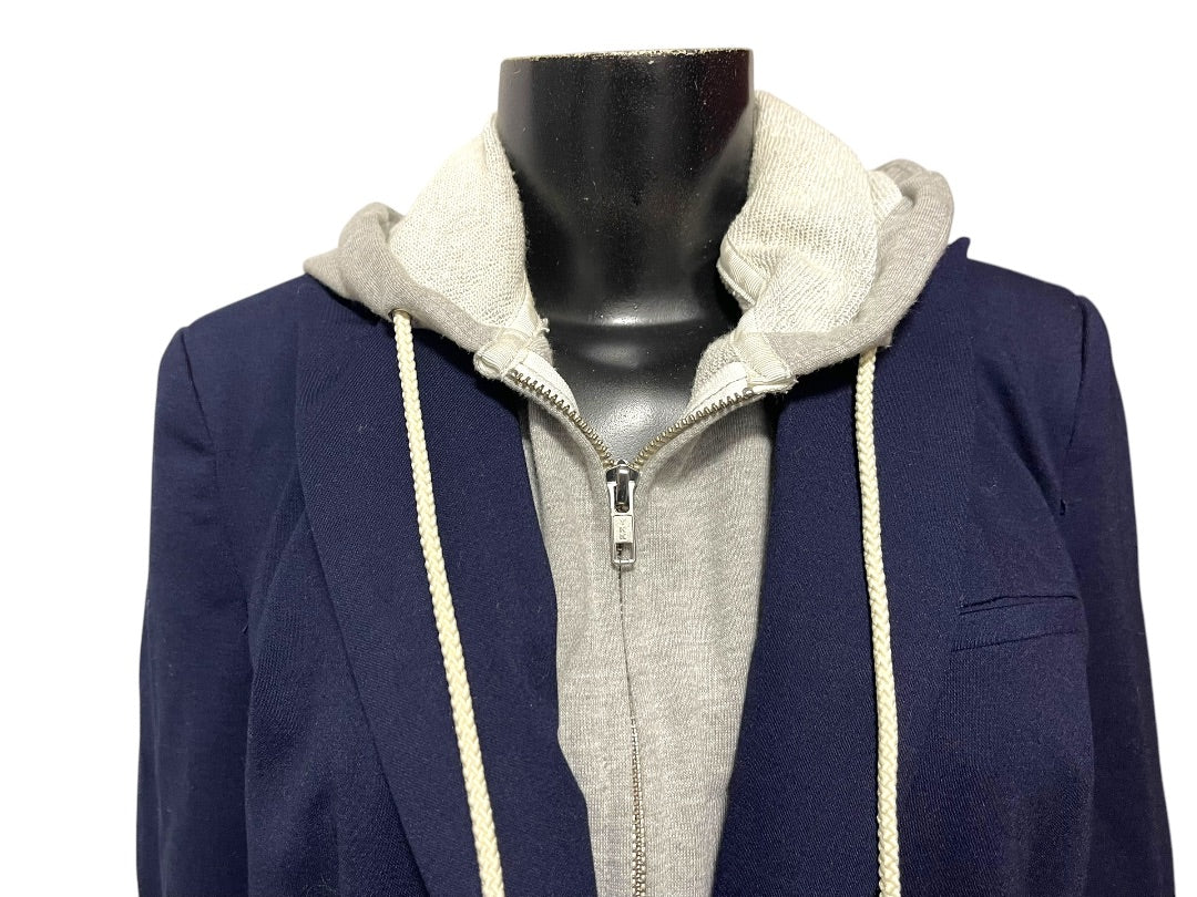 Small Central Park West Womens Detachable Hood Layer Jacket Blazer Navy