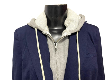Small Central Park West Womens Detachable Hood Layer Jacket Blazer Navy