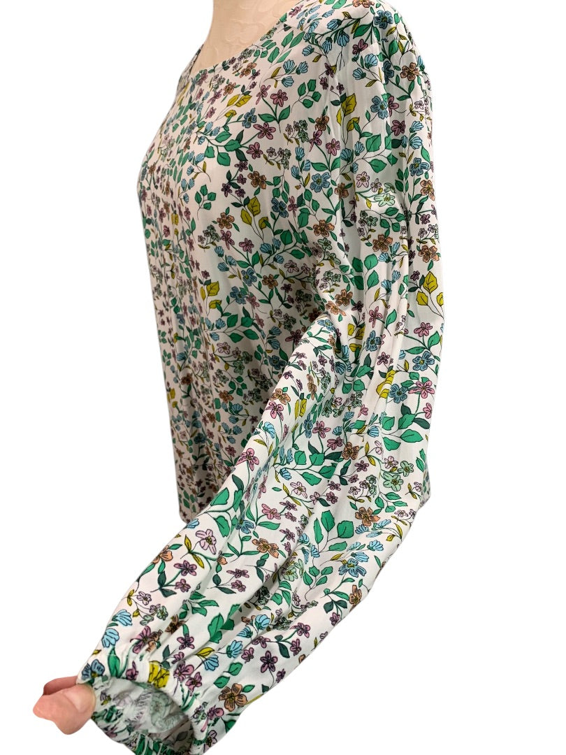 Medium LOFT Womens Popover Floral Blouse Shirt Long Sleeve