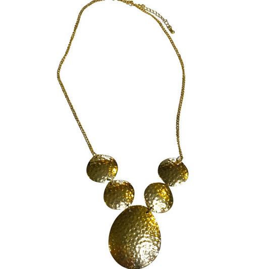 Goldtone Hammered Statement Necklace 23-26 Inch Drop 2.25 Inch