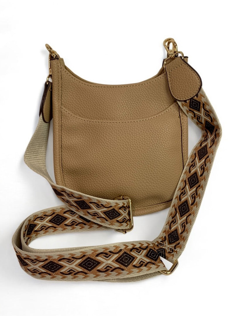 J.Spencer New Crossbody Handbag Tan Pebbled Vegan Leather Boho Strap