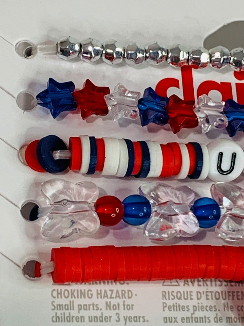 Claires New Set of 5 Beaded Stretch Bracelets Patriotic USA