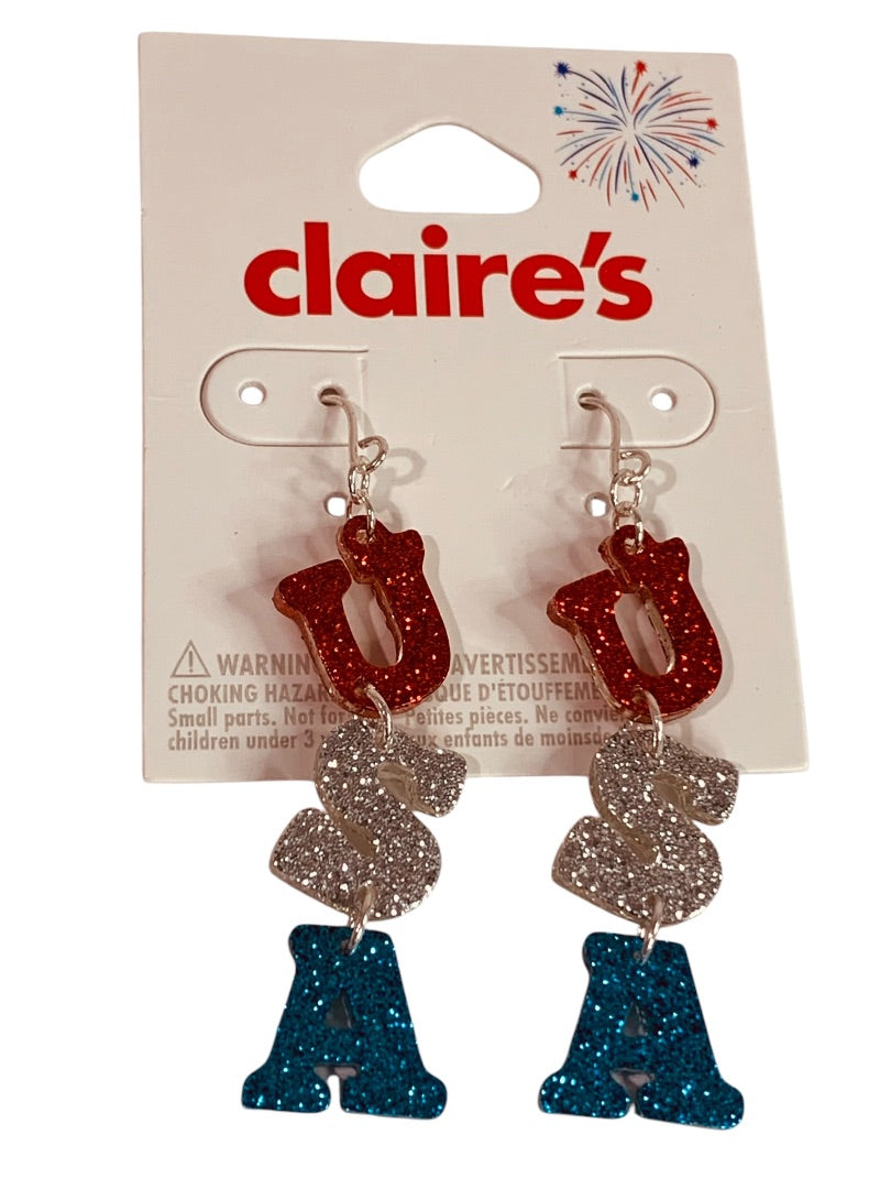 Claires New Pierced Hook Earrings Sparkly USA 2.5 Inch Drop