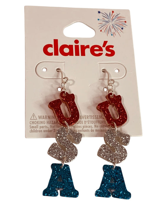 Claires New Pierced Hook Earrings Sparkly USA 2.5 Inch Drop