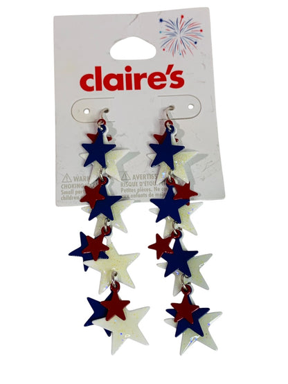 Claires New Pierced Hook Earrings Stars Patriotic 3 Inch Drop