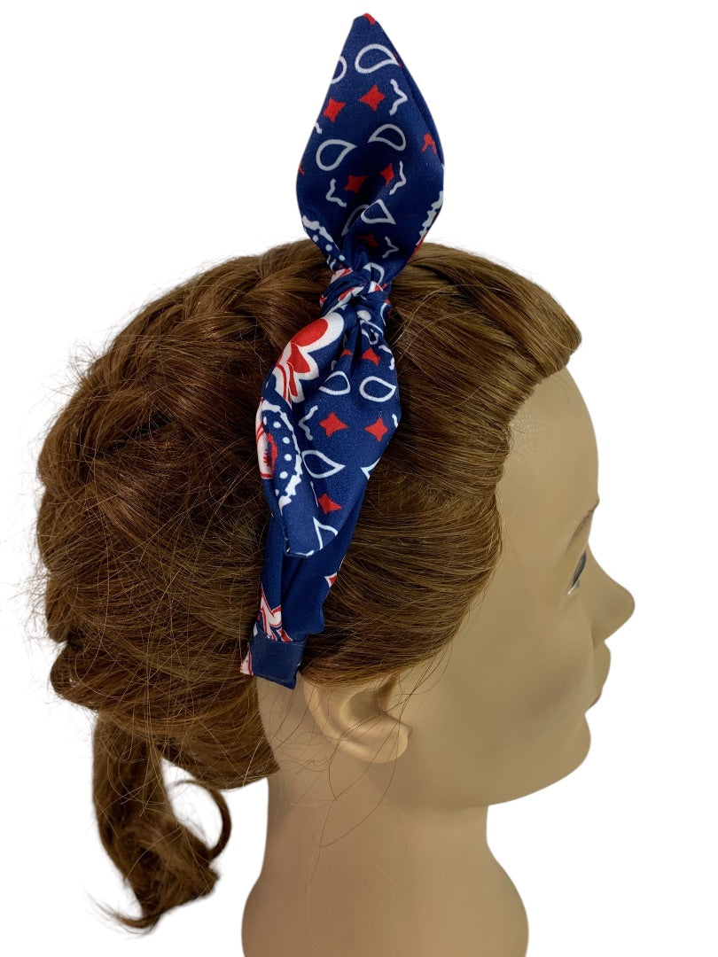 Claires New Headband Patriotic Fabric Covered Paisley Bow