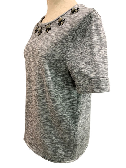 Large Petite Ann Taylor Loft Embellished Terry Short Sleeve Shirt Gray