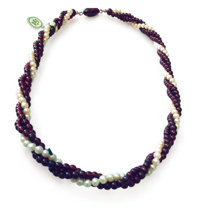 Vintage Twist Multistrand Necklace Burgundy Cream Beading 18 Inch Barrel Screw Clasp