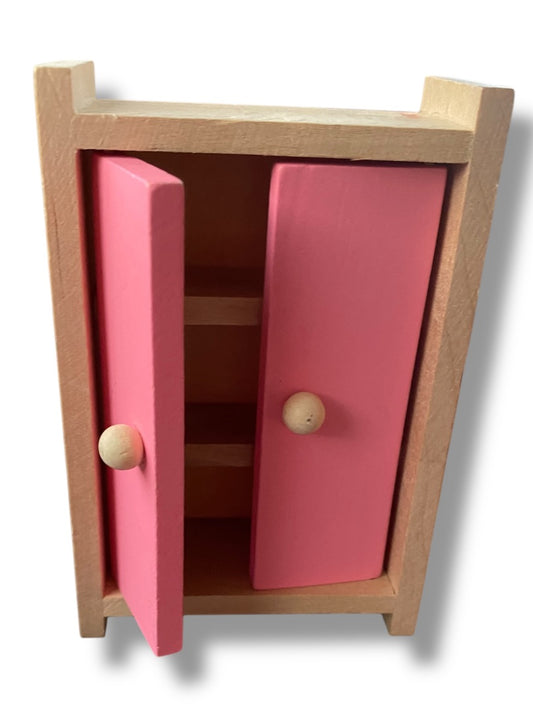 Wooden Dollhouse Miniature Armoire Cabinet Closet Pink 1:12 Scale
