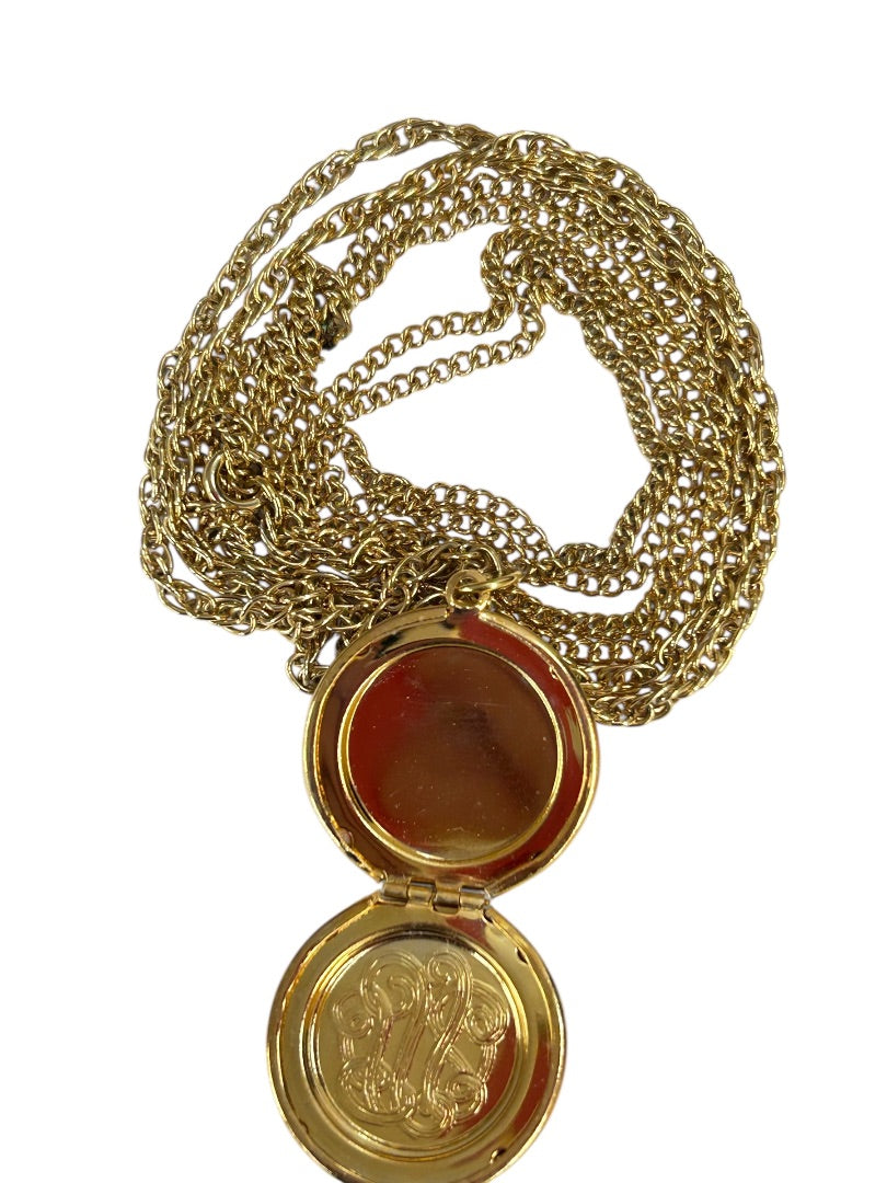 Double Strand Goldtone Locket Pendant Necklace 22 Inch Spring Clasp