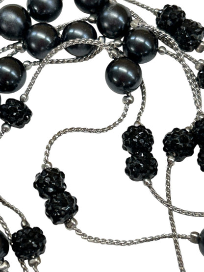 RMN Triple Strand Silvertone Beaded Tiered Necklace 16-20 Inches Lobster Clasp