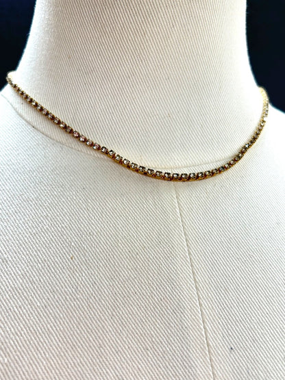 Goldtone Necklace Rhinestone 16 Inch Bar Foldover Clasp
