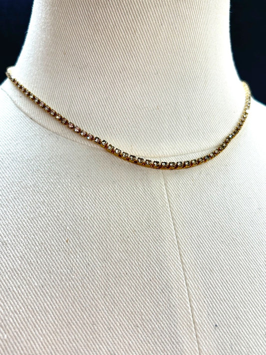 Goldtone Necklace Rhinestone 16 Inch Bar Foldover Clasp
