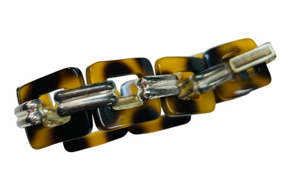 Vintage Acrylic Silvertone Link 7.75 Inch Bracelet Foldover Clasp