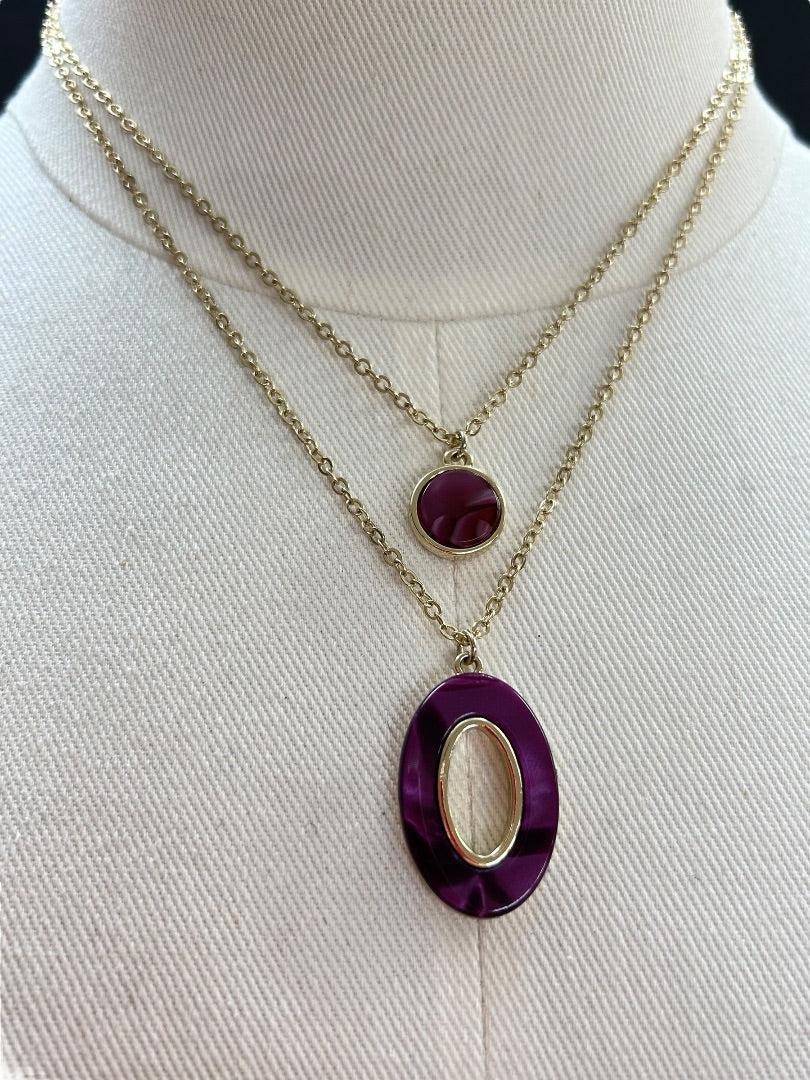 Loft Outlet Goldtone Double Strand Necklace Purple Pendant 17"