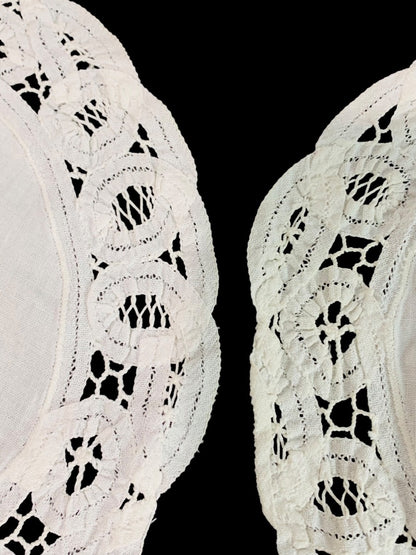 Set of 2 Vintage Fabric Doily White Lace Trim 9 Inch Diameter
