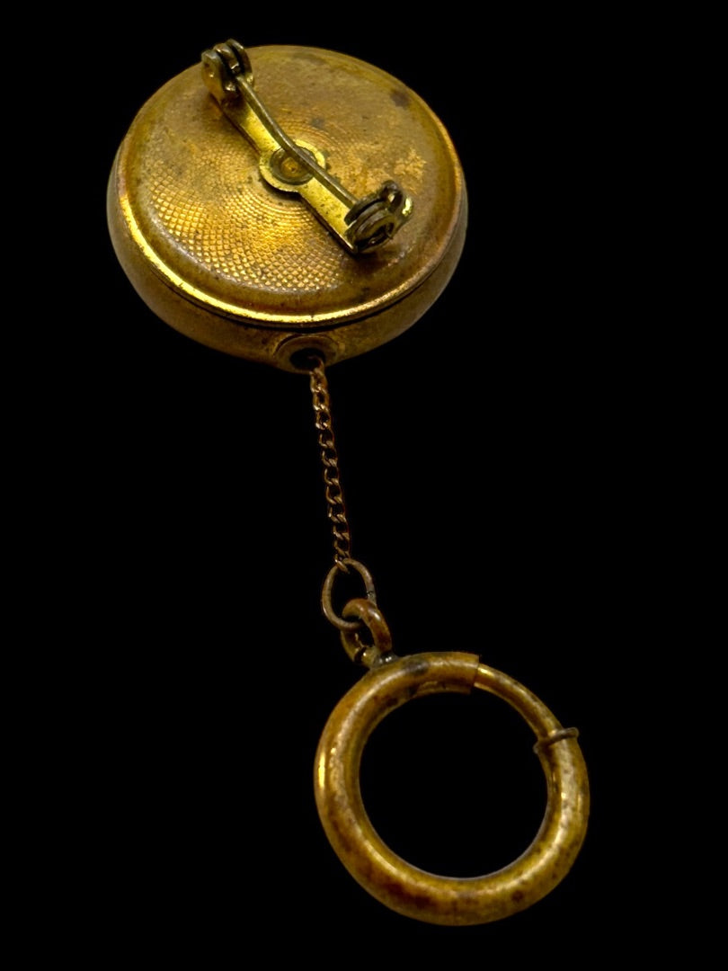 Vintage Estate Jewelry Goldtone Brass Retractable Chain Watch Fob Clip