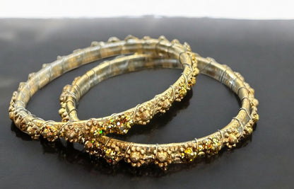 Lightweight Goldtone Small Bangle Bracelets Set of 2 Glitter 2.25" Inside Diameter