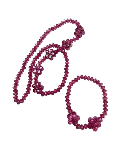 Stretch Jewelry Set Pink Daisy Acrylic Crystal Beads Necklace Bracelet