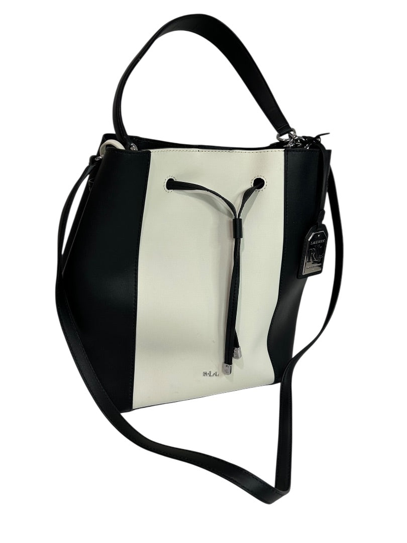 Lauren Ralph Lauren Color Block Leather Bucket Bag Black Cream