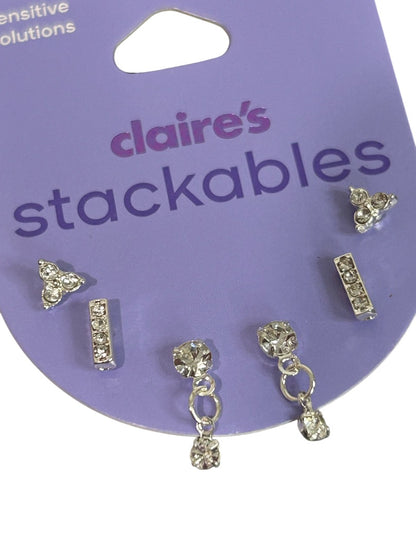 Claires Stackables New 3 Pair Post Pierce Earrings Rhinestone Sensitive Solutions