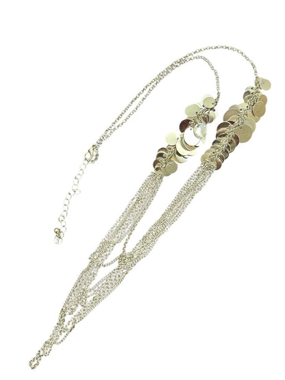 Silvertone Tiered Necklace Multistrand Circles 23-26 Inches 4 Inch Drop