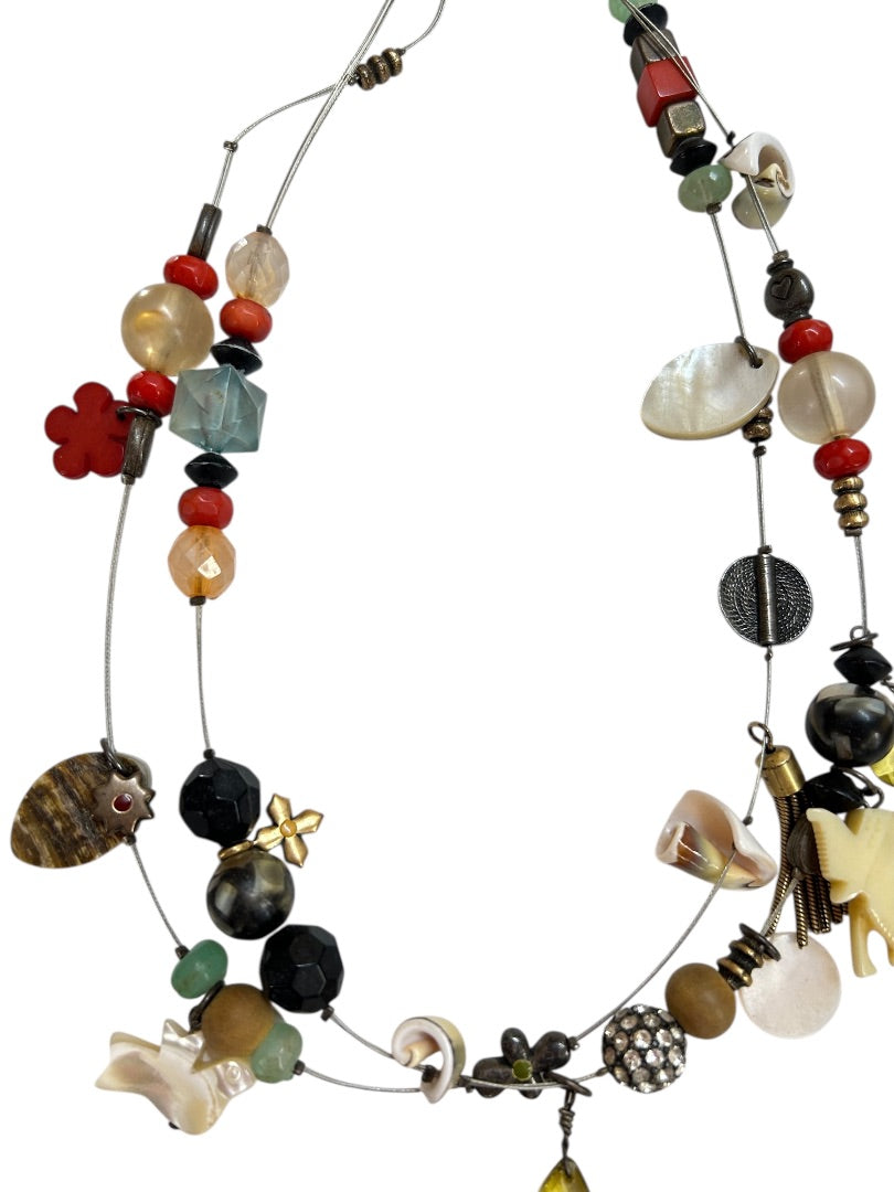 Multistrand Assorted Charm Necklace Funky Shells Elephant Multicolor 19-22 Inches
