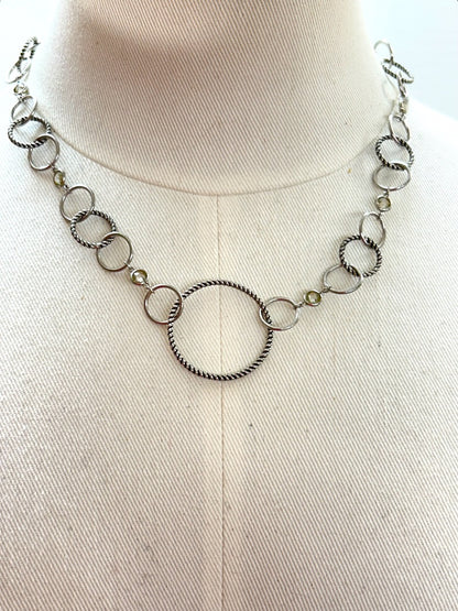 Silvertone Open Circle Necklace Twisted Design 17-19 Inch