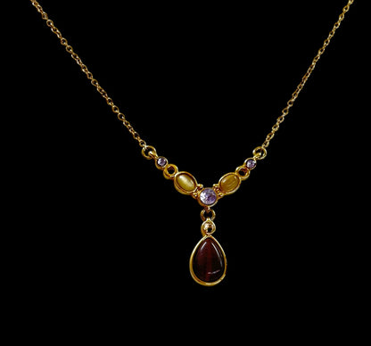 Goldtone Necklace CH Purple Yellow Crystals 15-17 Inch