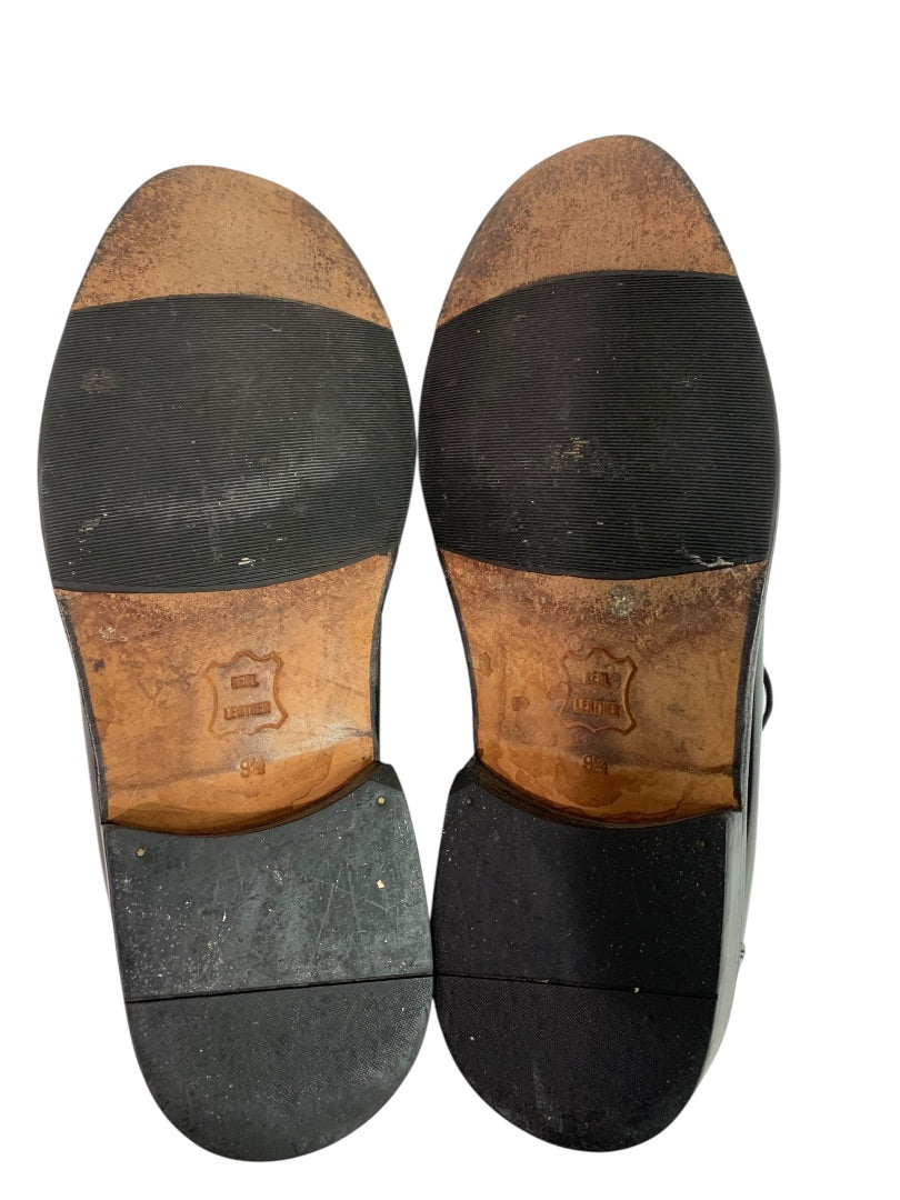 Size 9.5 Pronto Uomo Mens Black Leather Dress Shoes Plain Toe