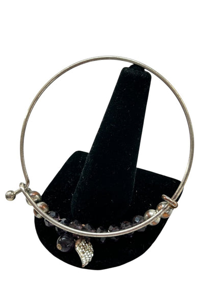 Silvertone Adjustable Bangle Bracelet Purple Crystal Angel Wing