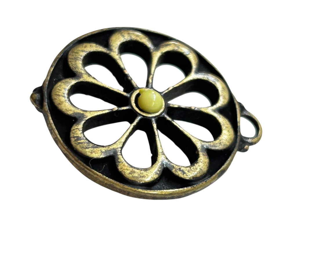 Goldtone Black Yellow Flower Pendant Open Design for Necklace 1 Inch Diameter