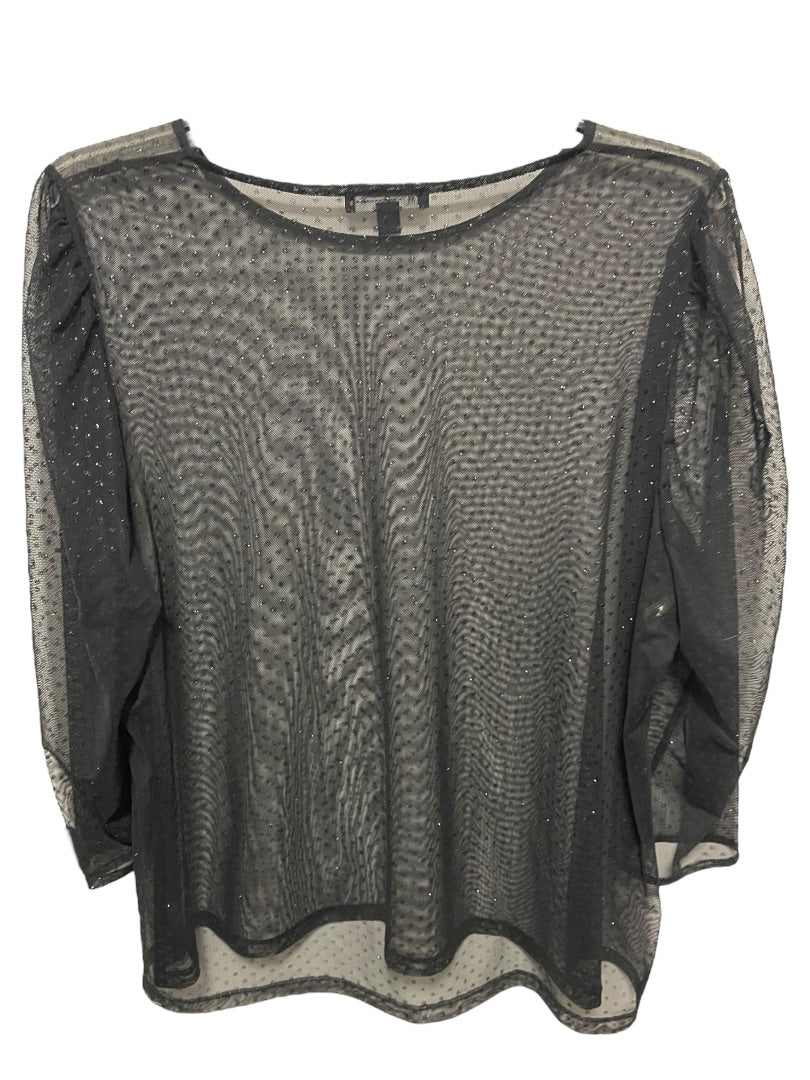 3X INC Womens Shirt Sheer Long Sleeve Glitter Shimmer Polka Dots