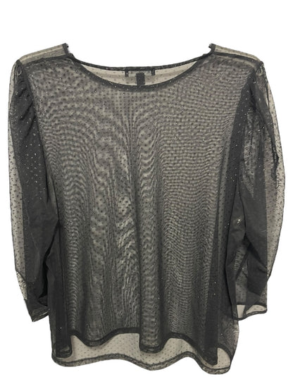 3X INC Womens Shirt Sheer Long Sleeve Glitter Shimmer Polka Dots