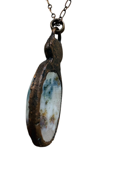 Polished Stone Pendant Necklace Copper Color 23 Inch Toggle Clasp