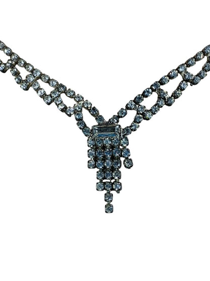 Vintage Rhinestone Swag Necklace 16.5 Inch Silvertone Hook Clasp