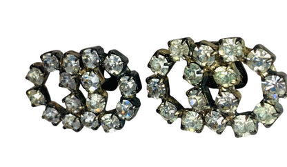 Vintage Pair Shoe Clips Rhinestone Silvertone Adjoining Circles .75 x 1 Inch