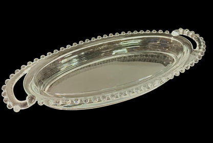 Imperial Glass Oval Celery Dish Beaded Curved Handle 13.5 Inch Candlewick