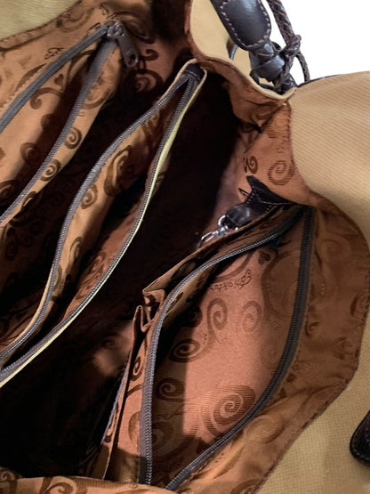 Brighton Canvas Shoulder Bag Brown Embroidered Hobo Heart Charm Large Tote