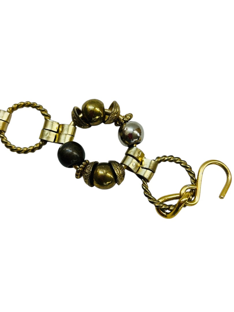 Mixed Metal Belt Beaded Goldtone Adjustable to 40" Hook