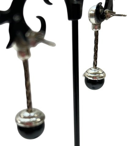 Silvertone Black Post Pierced Earrings 1.25 Inch Drop Dangle