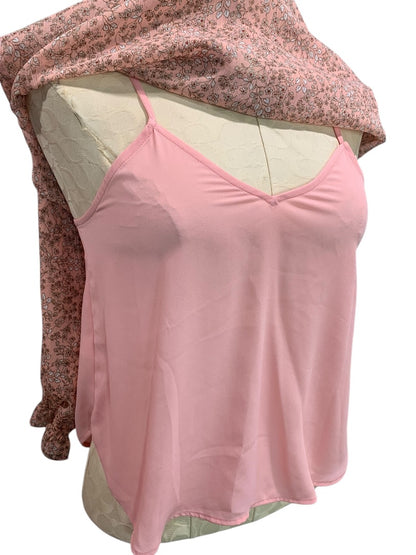 XSP Loft Petites Pink Floral Sheer Womens Blouse with Attached Camisole Long Sleeve