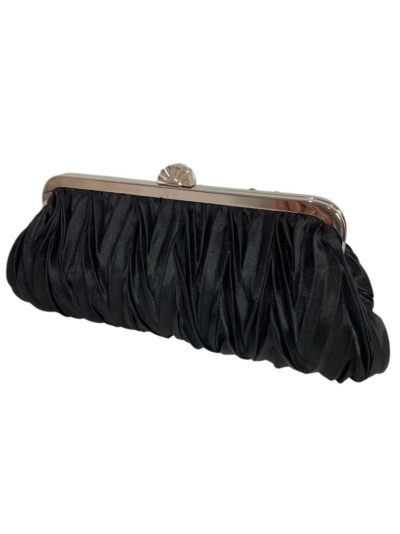 Black Satin Silvertone Hardware Evening Clutch Bag Shoulder Strap Chain