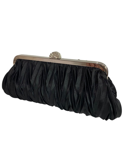 Black Satin Silvertone Hardware Evening Clutch Bag Shoulder Strap Chain