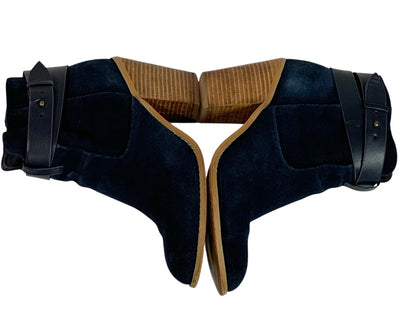 Size 6 Sole Society Womens Suede Booties Ink Blue Kelsita 3" Block Heel